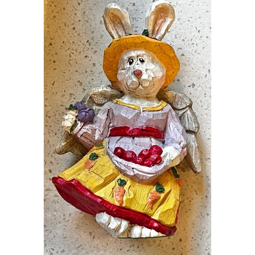 Two Bunny Garden Angel Figurines With Hats & Dresses Hand-Painted Decor - Picture 7 of 12